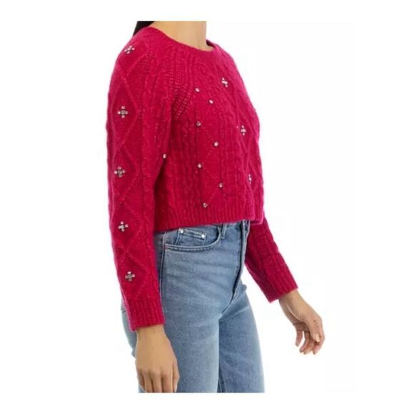 New ASTR the label Women's Madison Pullover Knit Sweater Pink Embellished M - Picture 9 of 9